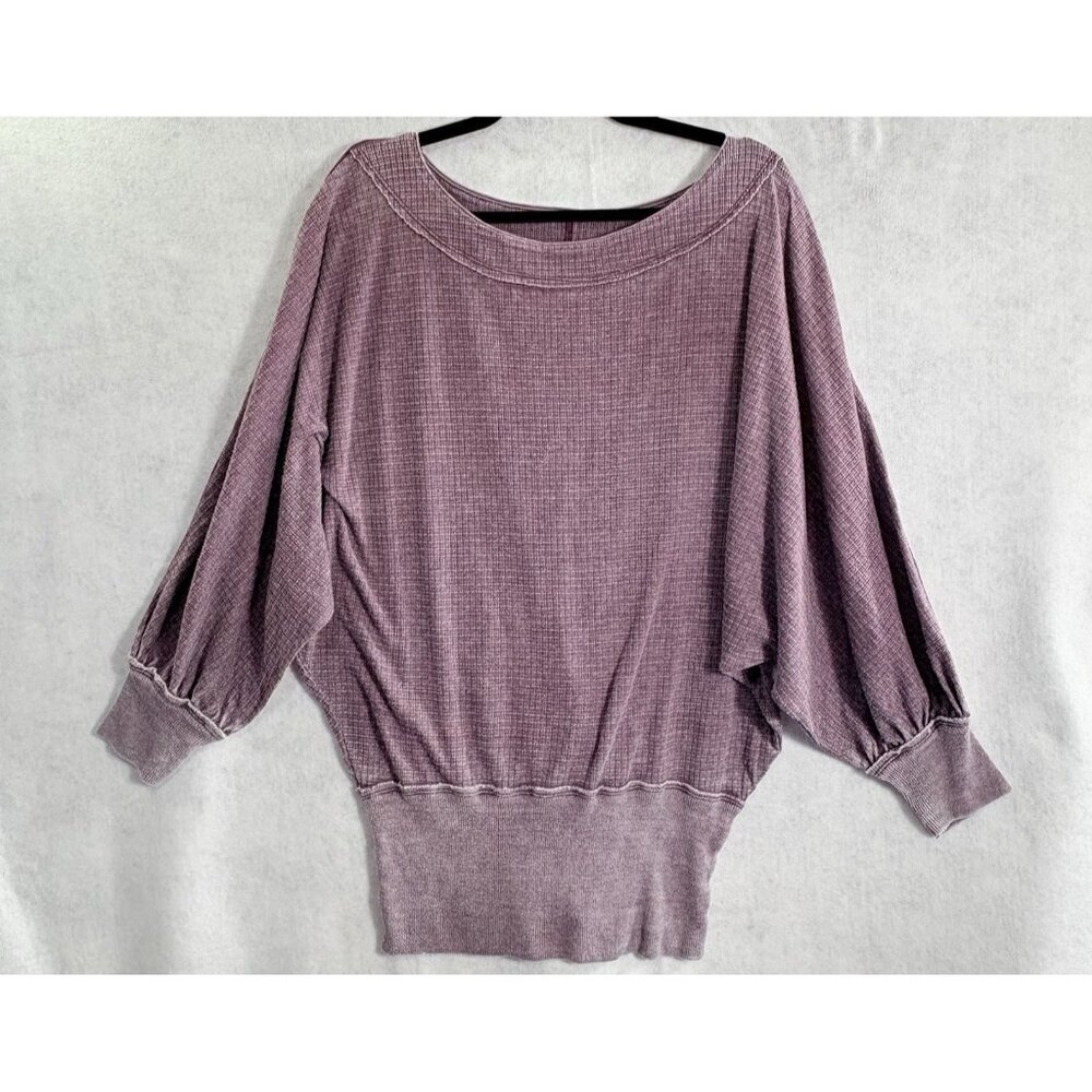 FREE PEOPLE Women Willow Thermal Top Pullover Long Sleeve Sz M Purple 3-27